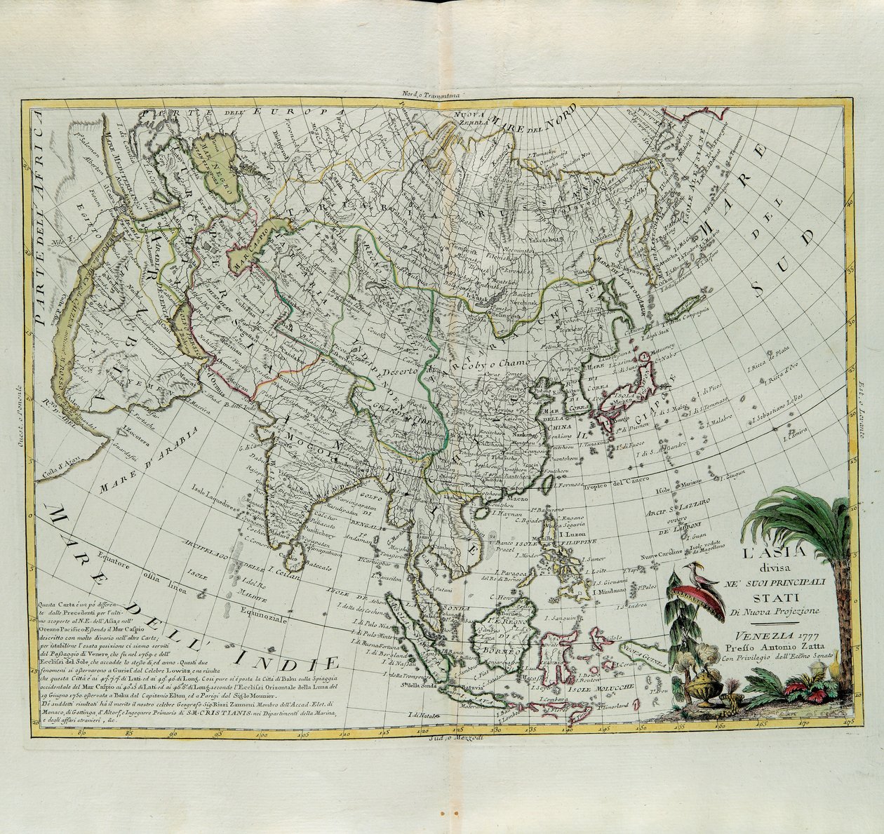Asia divisa nei suoi principali stati, incisione di G. Zuliani tratta dal Tomo I del Nuovissimo Atlante pubblicato a Venezia nel 1777 da Antonio Zatta, Collezione Privata da G. Zuliani
