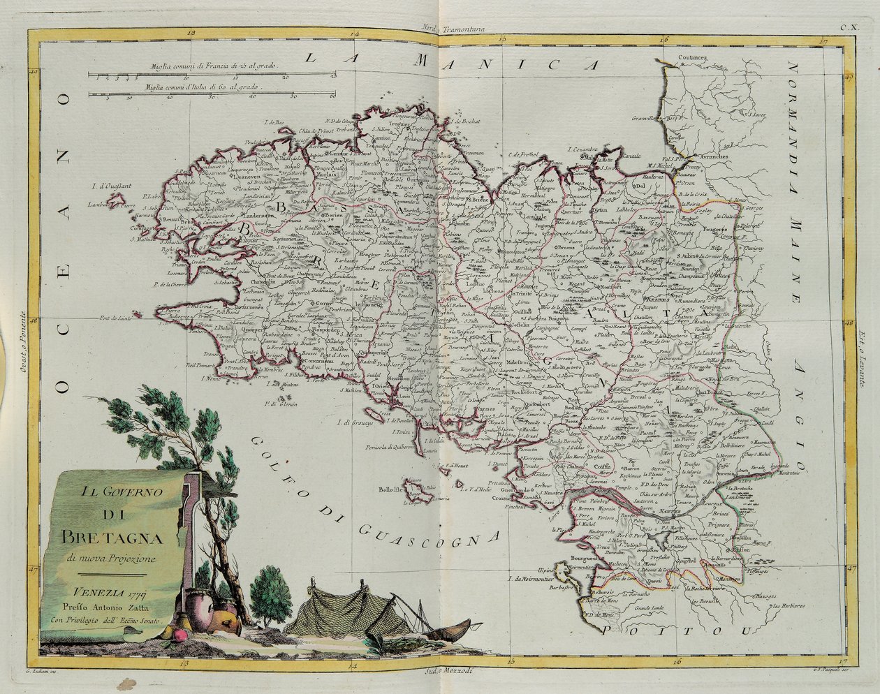 Golfo di Bretagna, incisione di G. Zuliani tratta dal Tomo I del Nuovissimo Atlante pubblicato a Venezia nel 1777 da Antonio Zatta, Collezione Privata da G. Zuliani