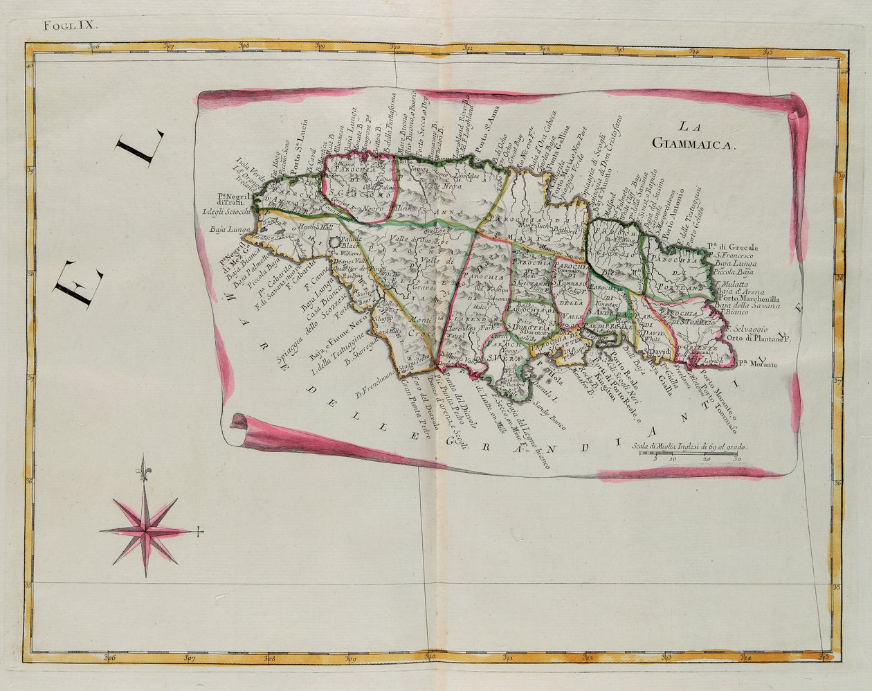 Giamaica, incisione di G. Zuliani tratta dal Tomo I del "Novissimo Atlante" pubblicato a Venezia nel 1778 da Antonio Zatta, Collezione Privata da G. Zuliani