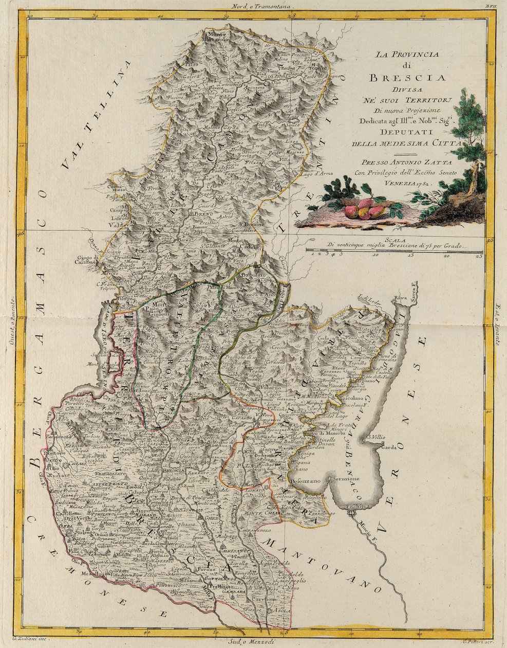 Territorio dello Stato del Veneto: Brescia, incisione di G. Zuliani tratta dal Tomo II del "Nuovissimo Atlante" pubblicato a Venezia nel 1783 da Antonio Zatta, Collezione Privata da G. Zuliani