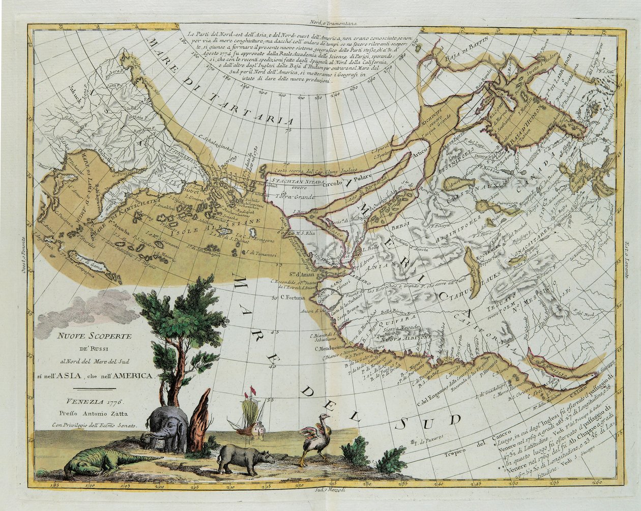 Nuove scoperte dei russi a nord dei Mari del Sud, sia in Asia che in America, incisione di G. Zuliani tratta dal Tomo I del Nuovissimo Atlante pubblicato a Venezia nel 1776 da Antonio Zatta da G. Zuliani
