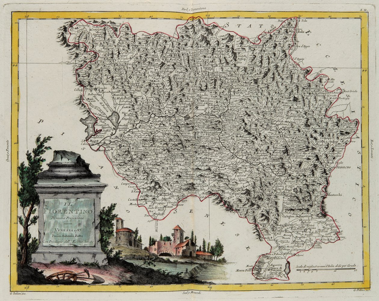 Territorio di Firenze, incisione di G. Zuliani tratta dal Tome II del "Nuovissimo Atlante" pubblicato a Venezia nel 1783 da Antonio Zatta, Collezione Privata da G. Zuliani