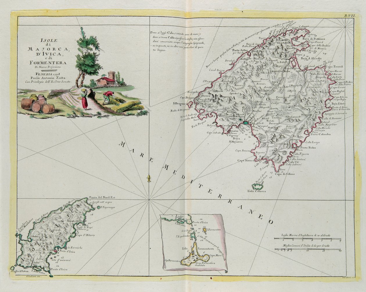 Le Isole di Maiorca, Ivica e Formentera, incisione di G. Zuliani tratta dal Tomo I del "Novissimo Atlante" pubblicato a Venezia nel 1778 da Antonio Zatta, Collezione Privata da G. Zuliani