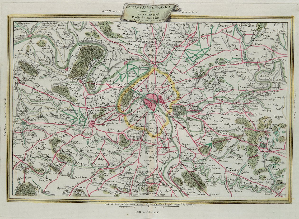 La pianta di Parigi, Le Governanze di Francia e Orleans, incisione di G. Zuliani tratta dal Tomo I del Nuovissimo Atlante pubblicato a Venezia nel 1776 da Antonio Zatta, Collezione Privata da G. Zuliani