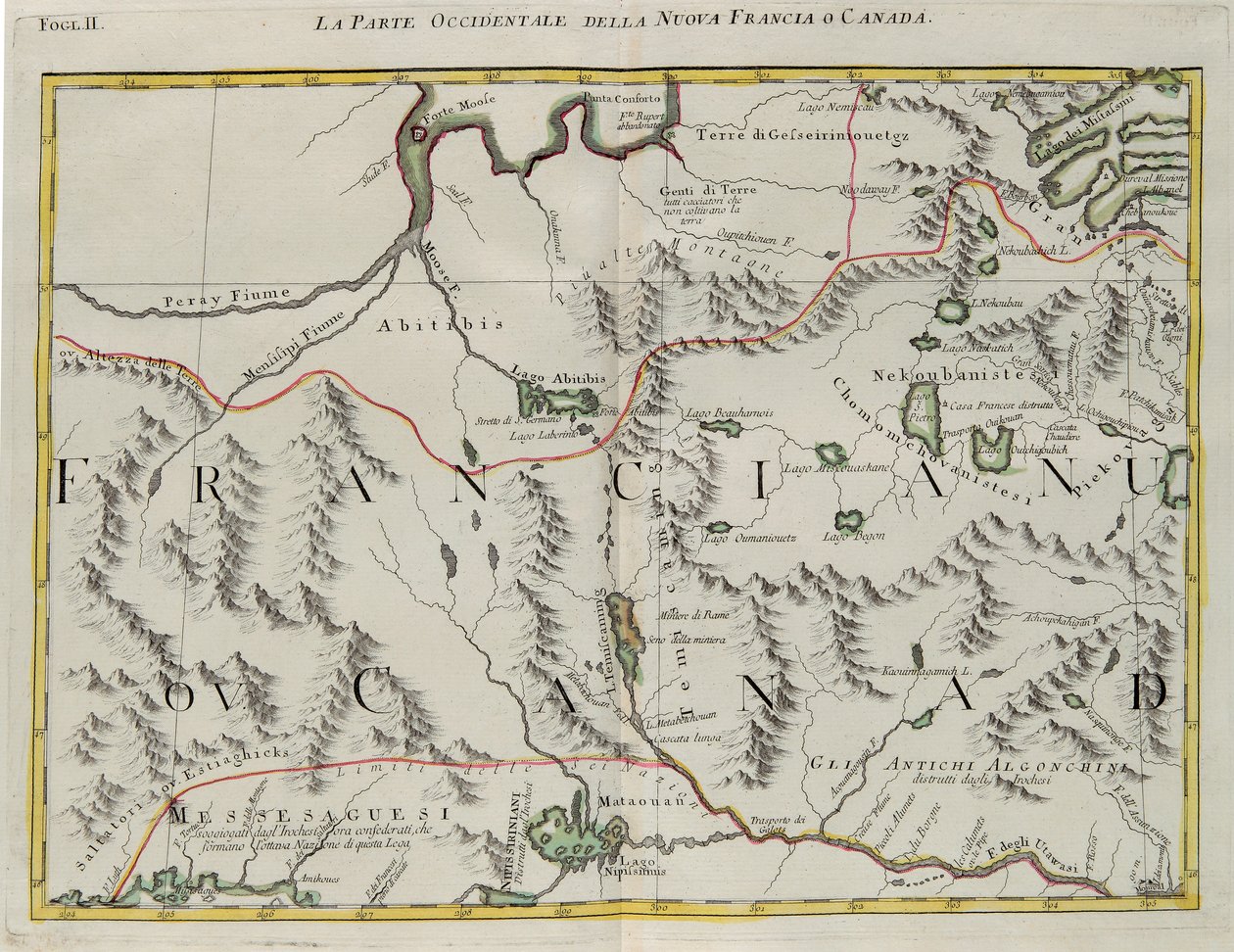 La parte occidentale della Nuova Francia o Canada, incisione di G. Zuliani tratta dal Tomo I del "Nuovissimo Atlante" pubblicato a Venezia nel 1778 da Antonio Zatta, Collezione Privata da G. Zuliani