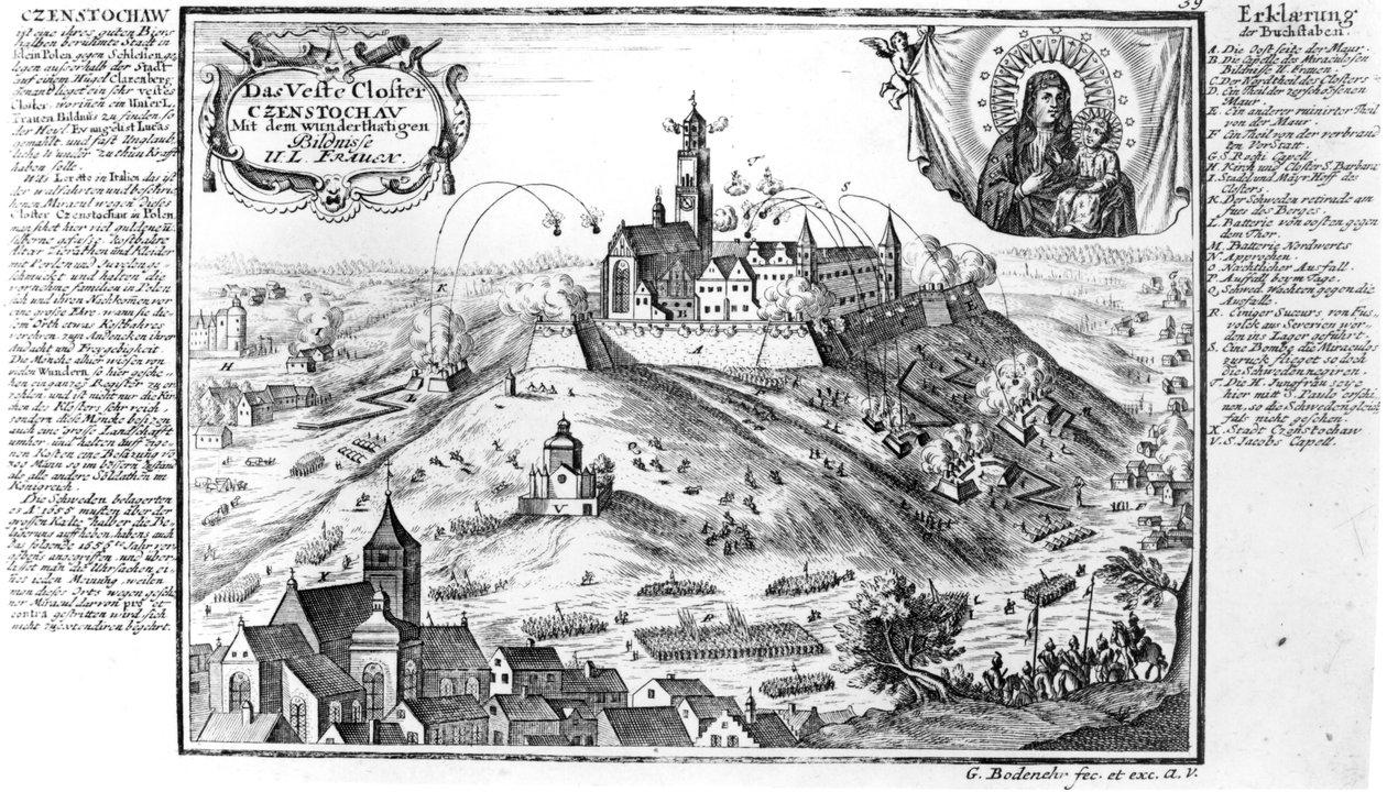 Il monastero di Jasna Gora, Czestochowa, sotto assedio delle forze svedesi nel 1655 da Gabriel Bodenehr
