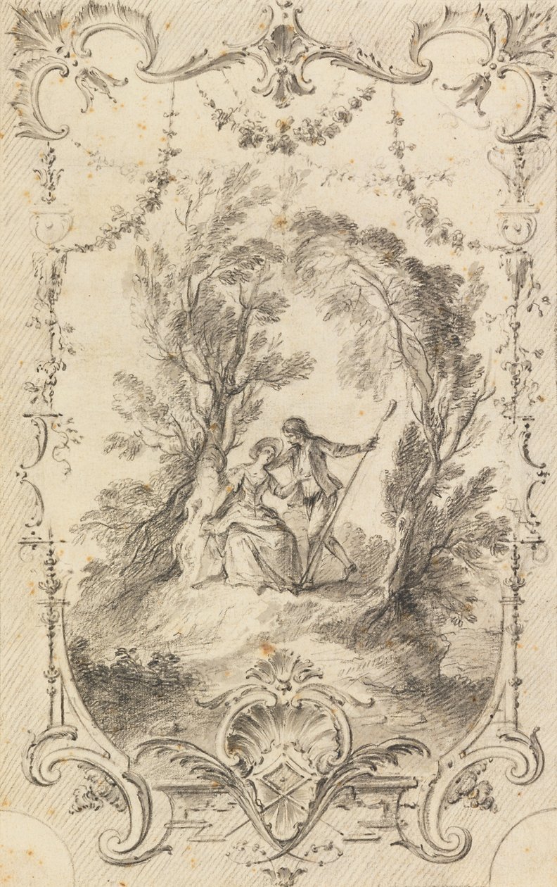 Il pastore attento (Disegno preparatorio per la tavola 247 in LOeuvre gravé de Watteau, 1739) da Gabriel Huquier