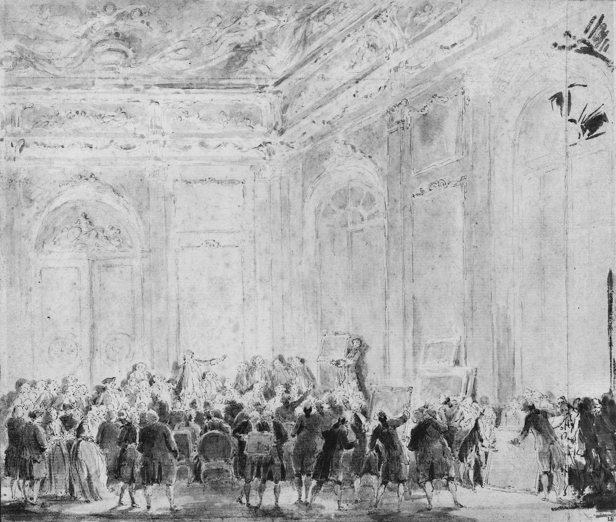 Scena con una vendita di dipinti da Gabriel de Saint Aubin