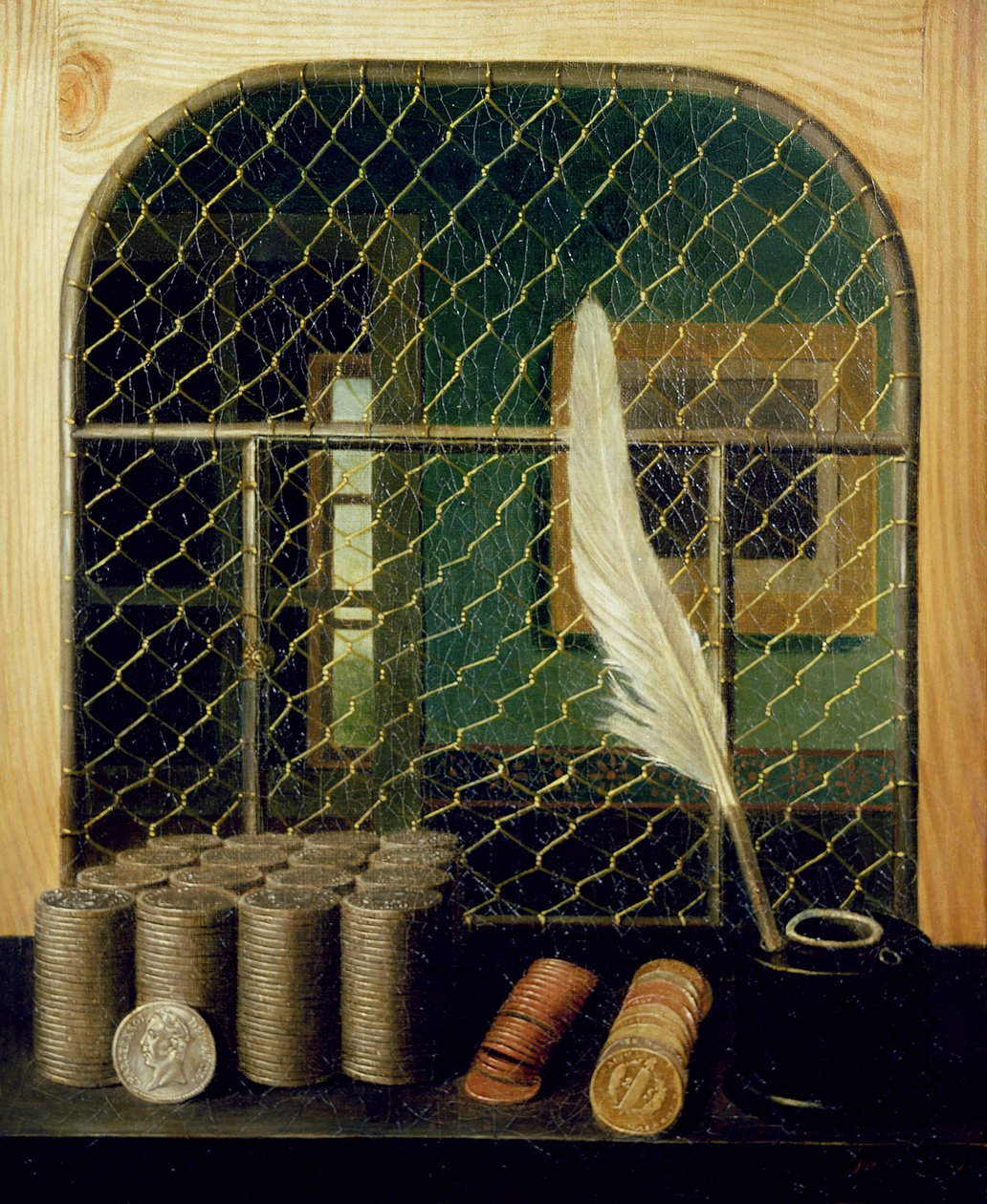 Banco del cassiere con monete, 1829 da Gabriel Germain Joncherie