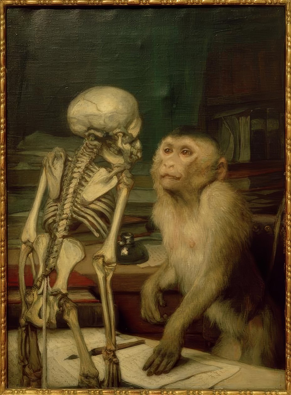 Scimmia davanti a uno scheletro da Gabriel Cornelius Ritter von Max