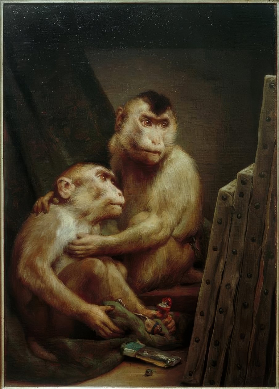 Scimmie che osservano un dipinto da Gabriel Cornelius Ritter von Max