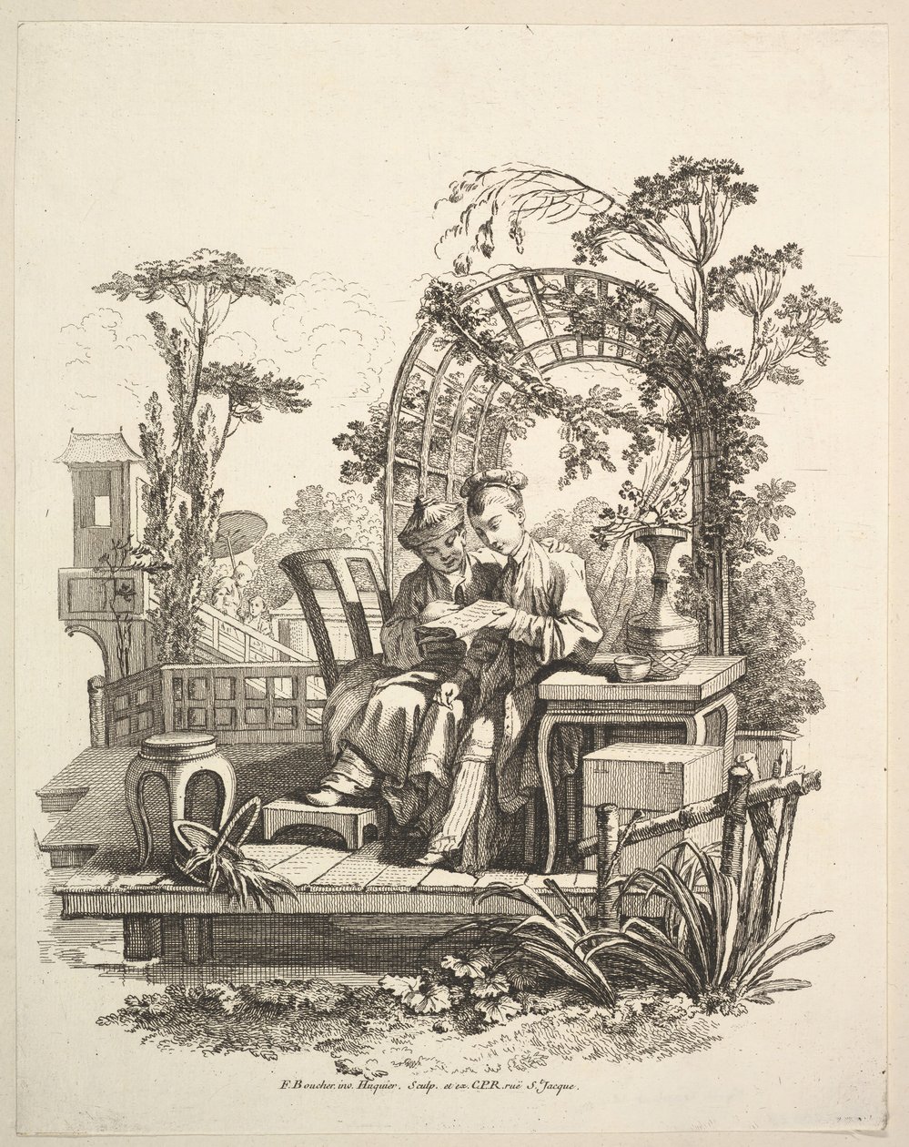 Uomo e donna che leggono, ca. 1742 da Gabriel Huquier