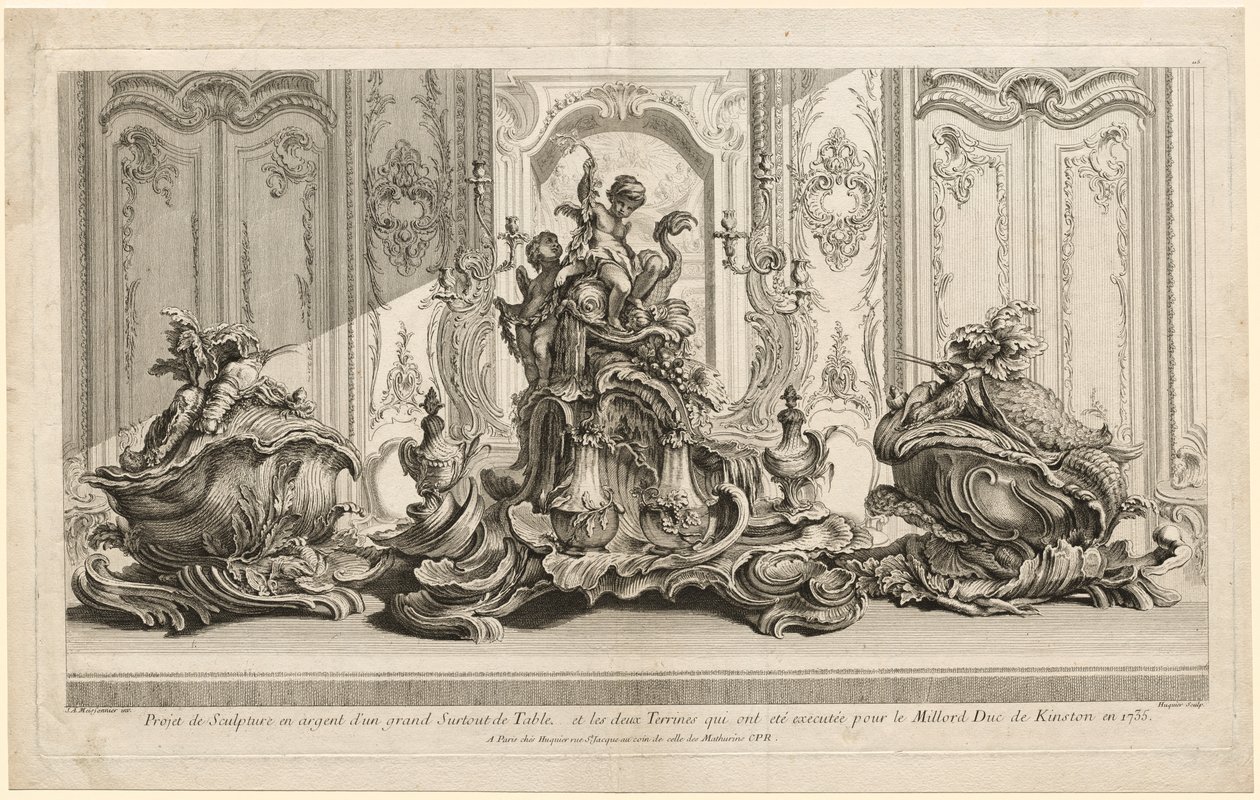 Opere di Juste-Aurèle Meissonier: Progetto scultoreo in argento per un grande centrotavola da Gabriel Huquier