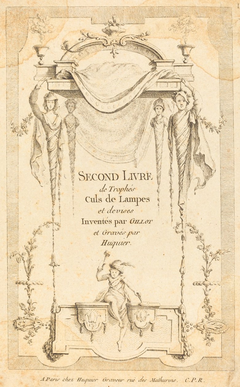 Secondo libro di trofei, culs de lampes e motti: pagina del titolo da Gabriel Huquier after Claude Gillot