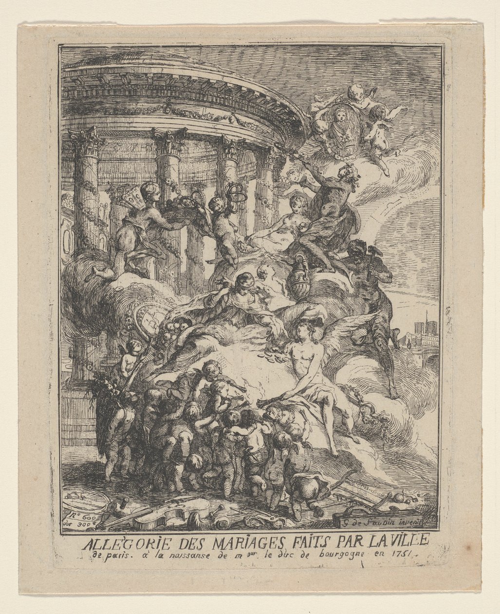 Allegoria dei matrimoni fatti dalla città di Parigi alla nascita del Duca di Borgogna da Gabriel Jacques de Saint Aubin