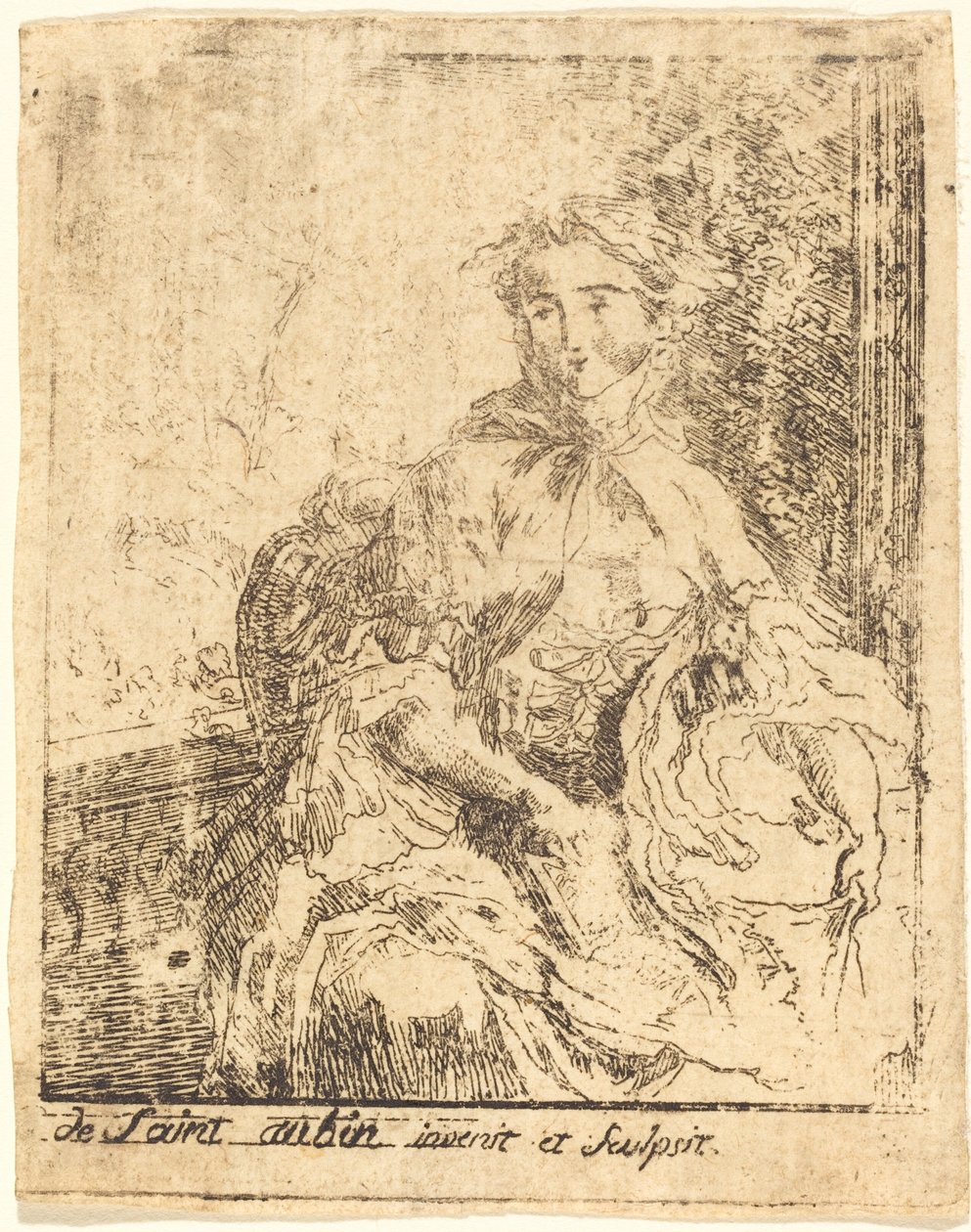 Giovane donna sulla terrazza da Gabriel Jacques de Saint Aubin
