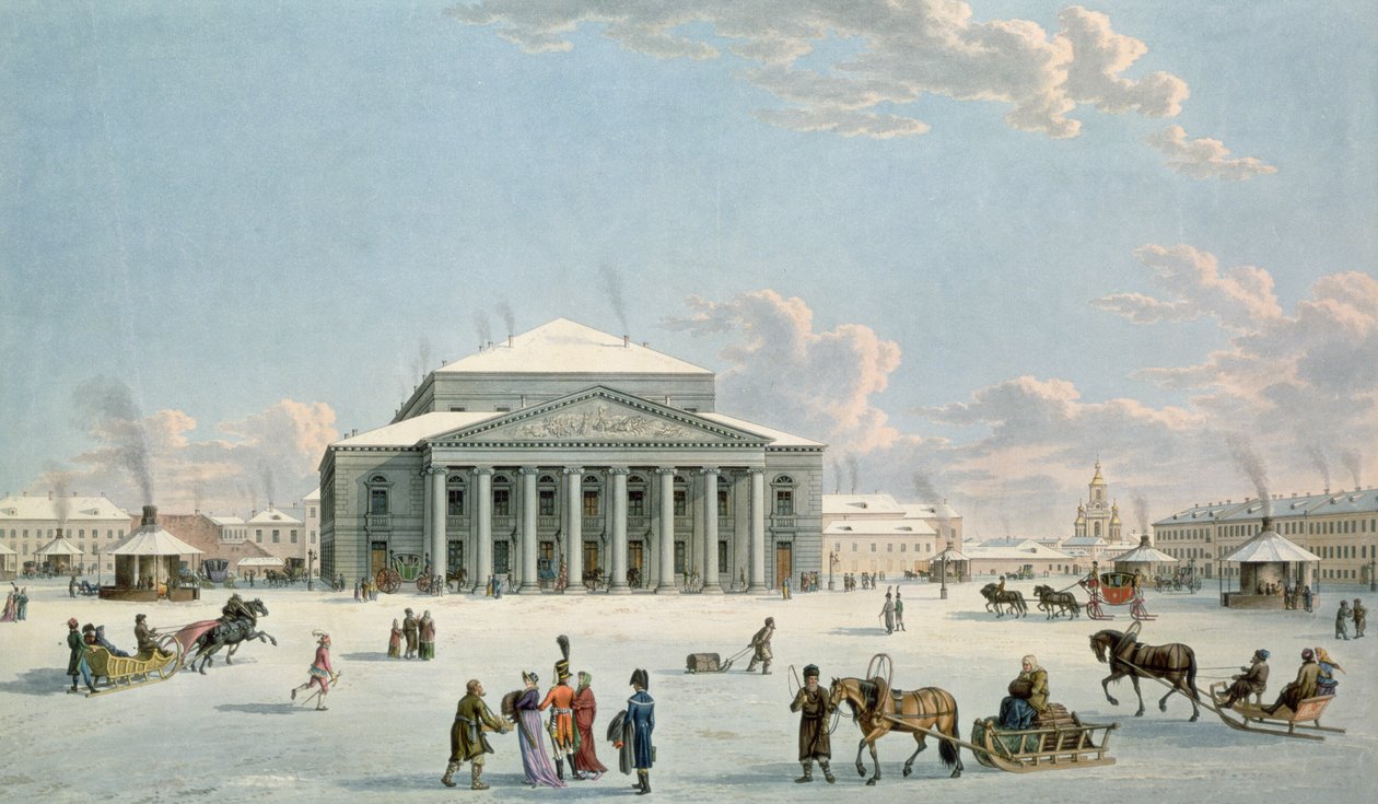 Il Teatro Bolshoi, San Pietroburgo di Gabriel o Matthias Lory, 1800 circa, dopo un dipinto di Johann Georg de Mayr, 1790 circa (incisione) da Gabriel L. & Lory Mathias G. (1784-1846) Lory