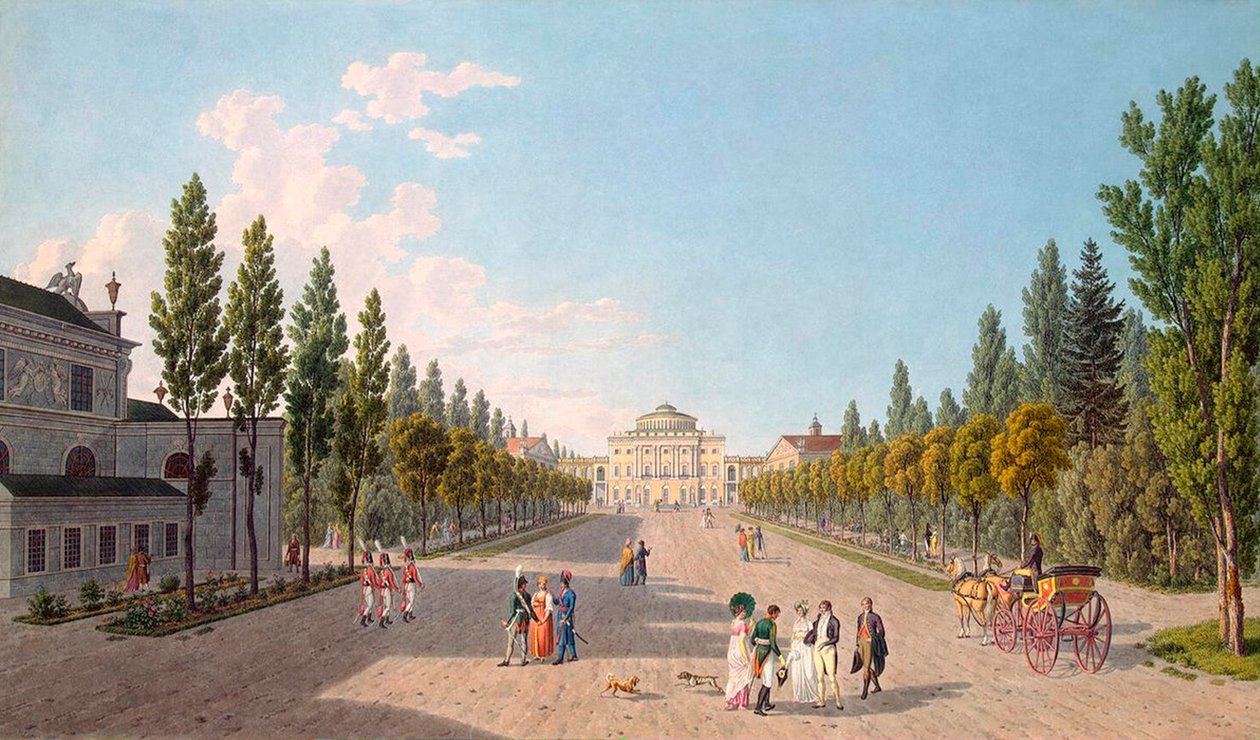 Veduta del Palazzo Pavlovsk dal parco da Gabriel Ludwig Lory the Elder