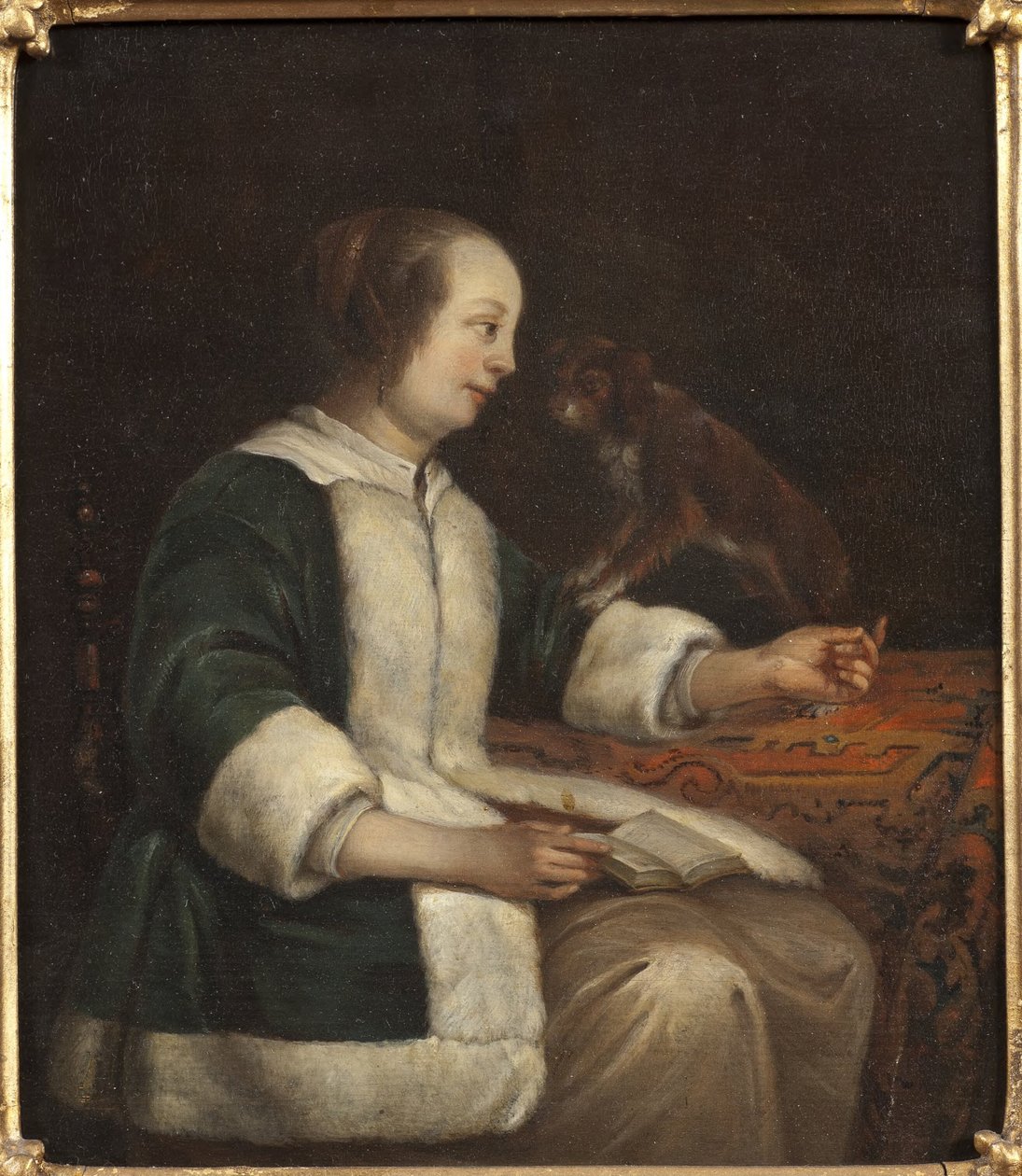 Ritratto di una dama con un cane da Gabriel Metsu