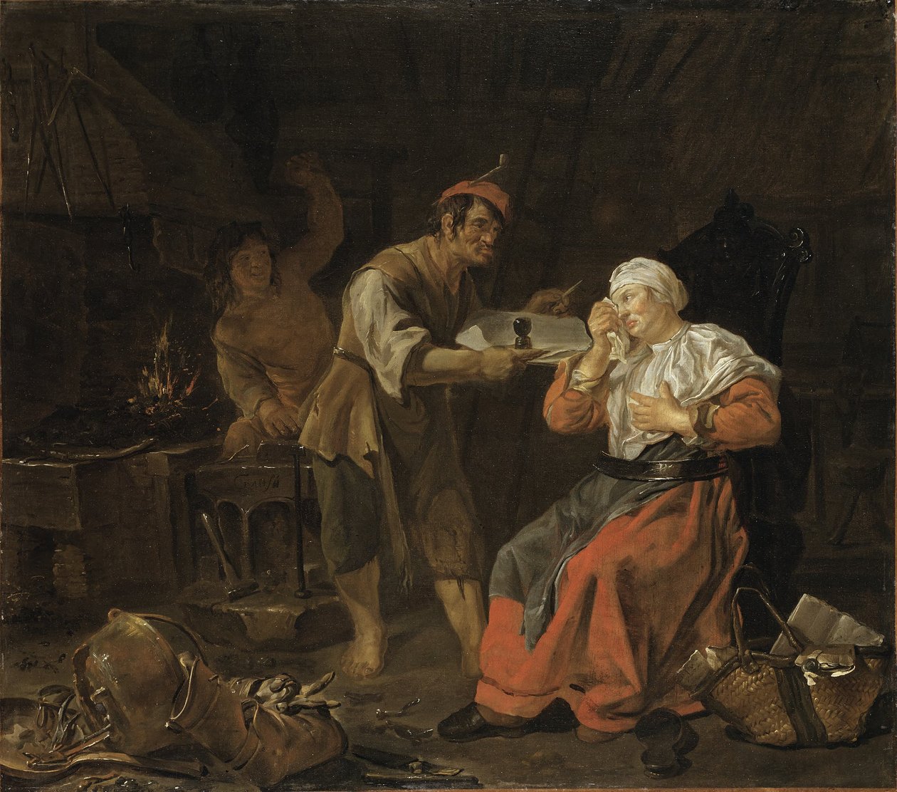 Donna in lacrime nella bottega di un fabbro da Gabriel Metsu
