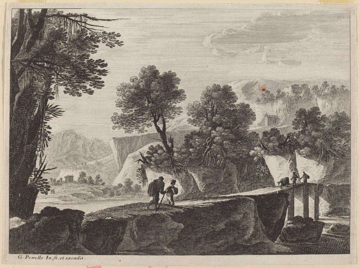 Viaggiatori che si avvicinano a un ponte da Gabriel Perelle
