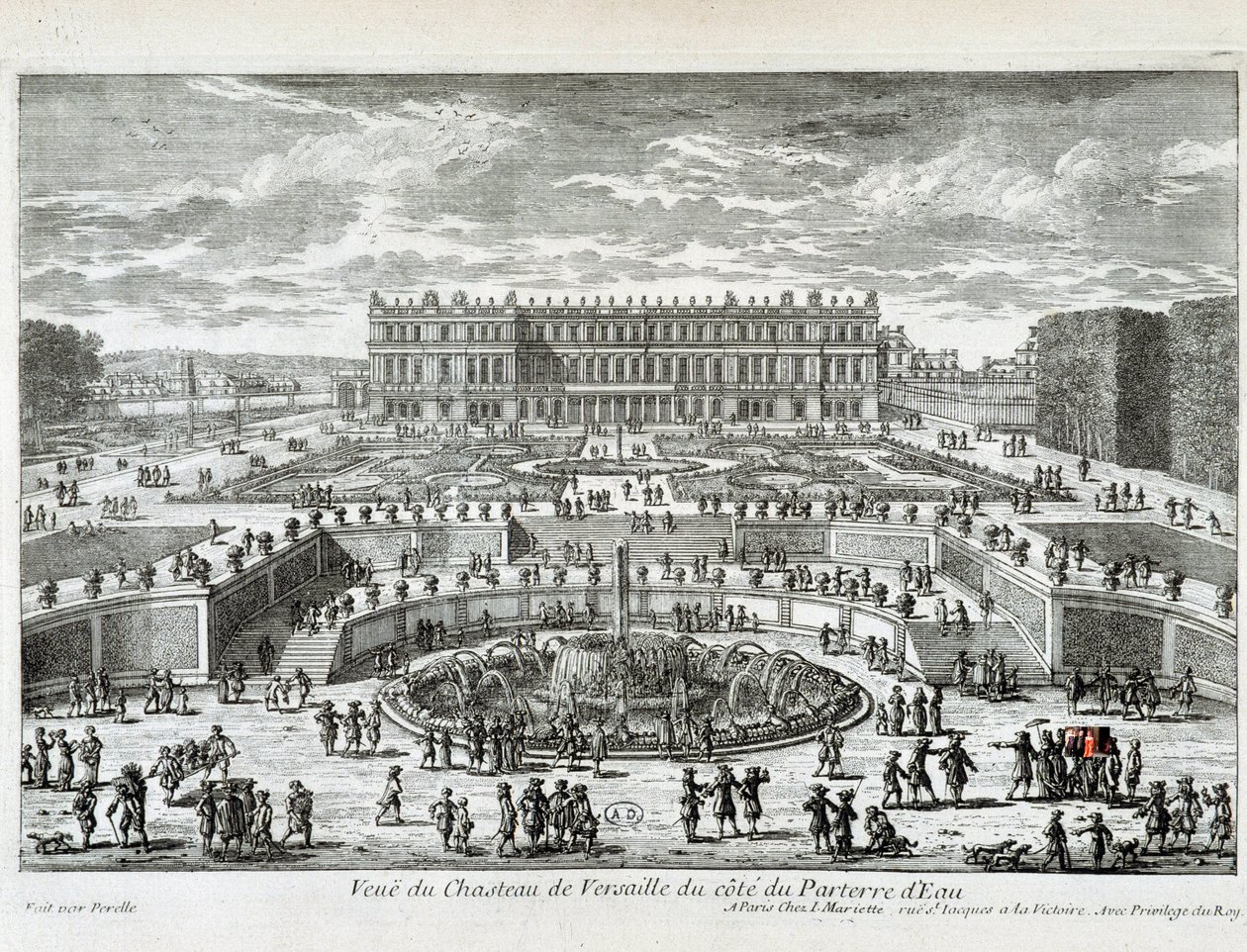 Vista del Castello di Versailles dal lato del bacino d