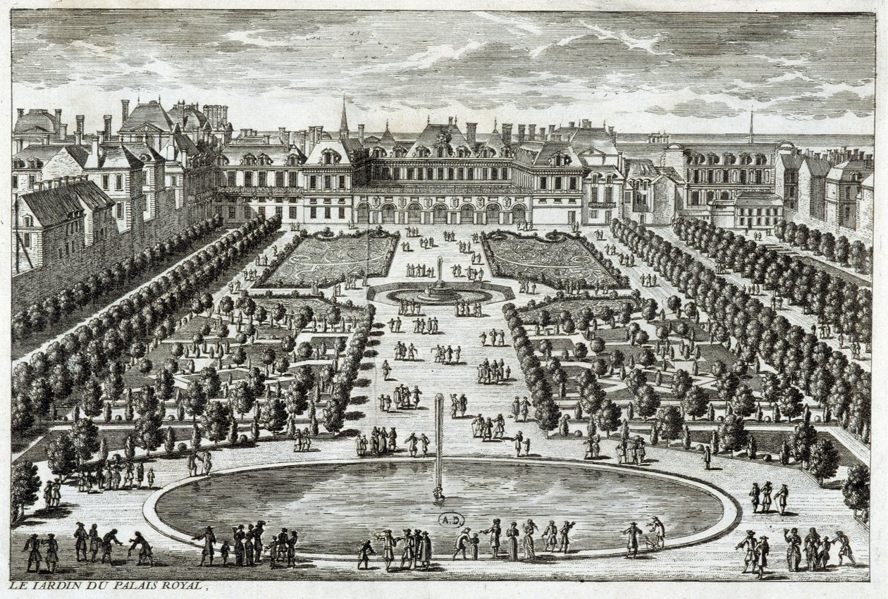 Veduta del Parc du Palais Royal a Parigi (incisione) da Gabriel Perelle