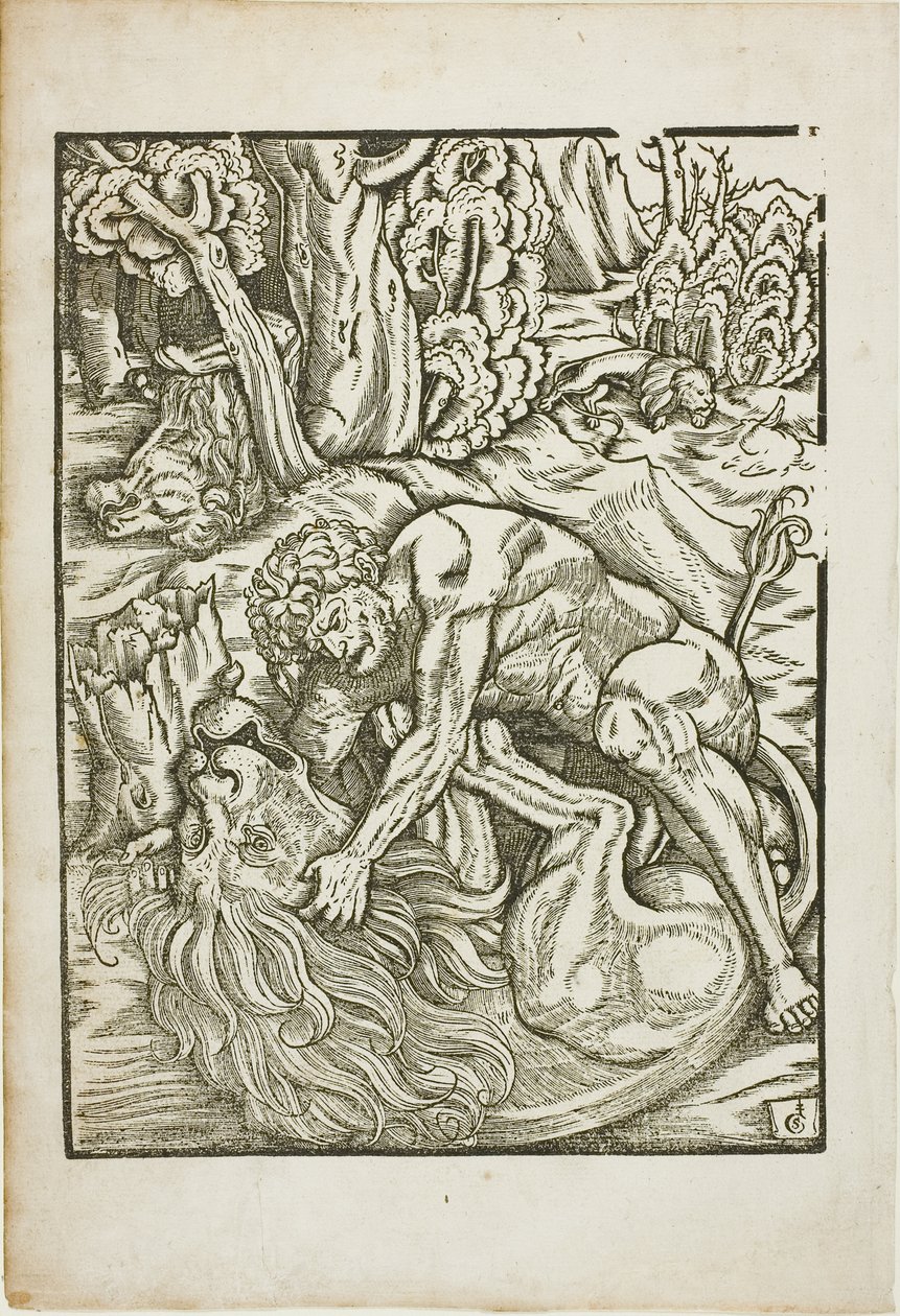 Ercole strangola il leone di Nemea, dalle Fatiche di Ercole da Gabriel Salmon