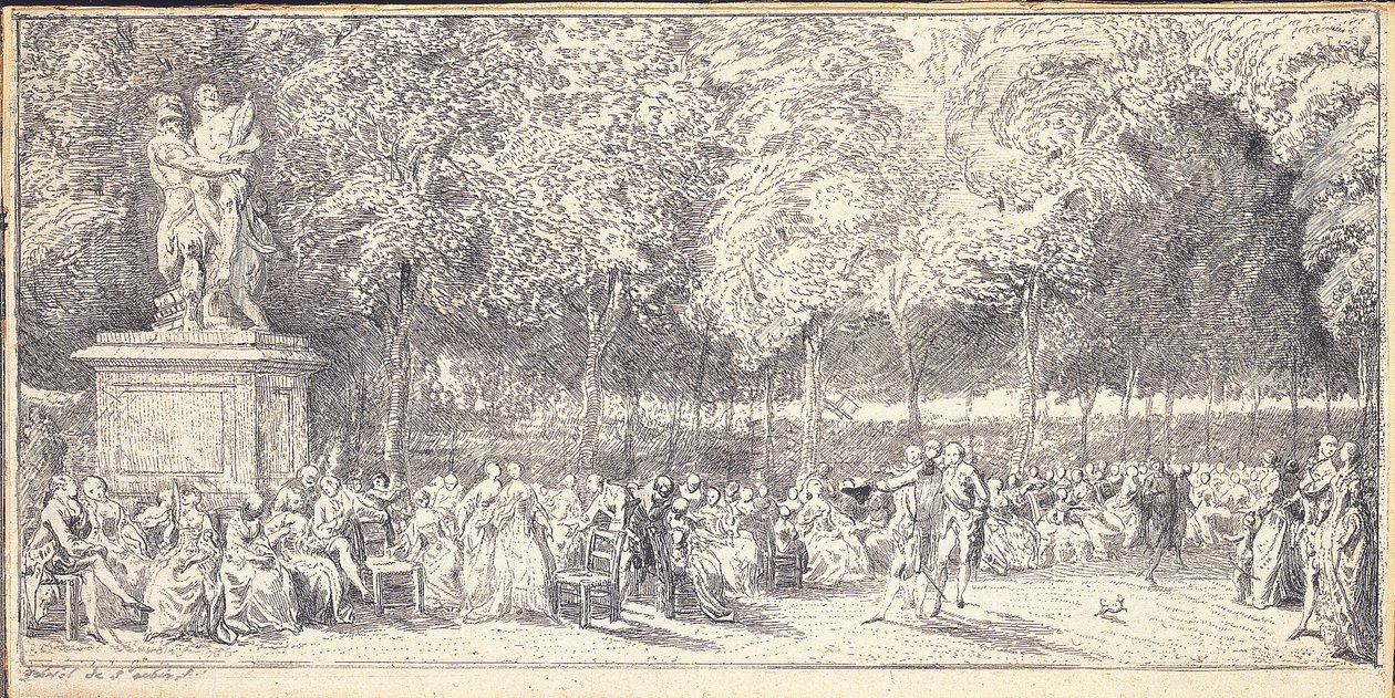 Un incontro nei Giardini delle Tuileries intorno a una statua, 1760 da Gabriel de Saint Aubin