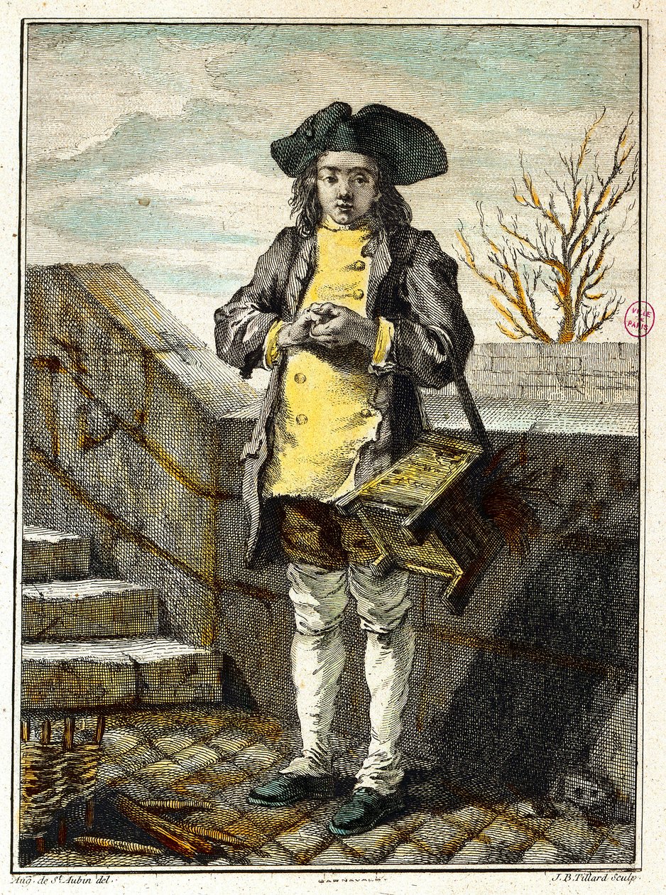 Vecchi mestieri: il lustrascarpe. Incisione di Gabriel de Saint Aubin da Gabriel de Saint Aubin