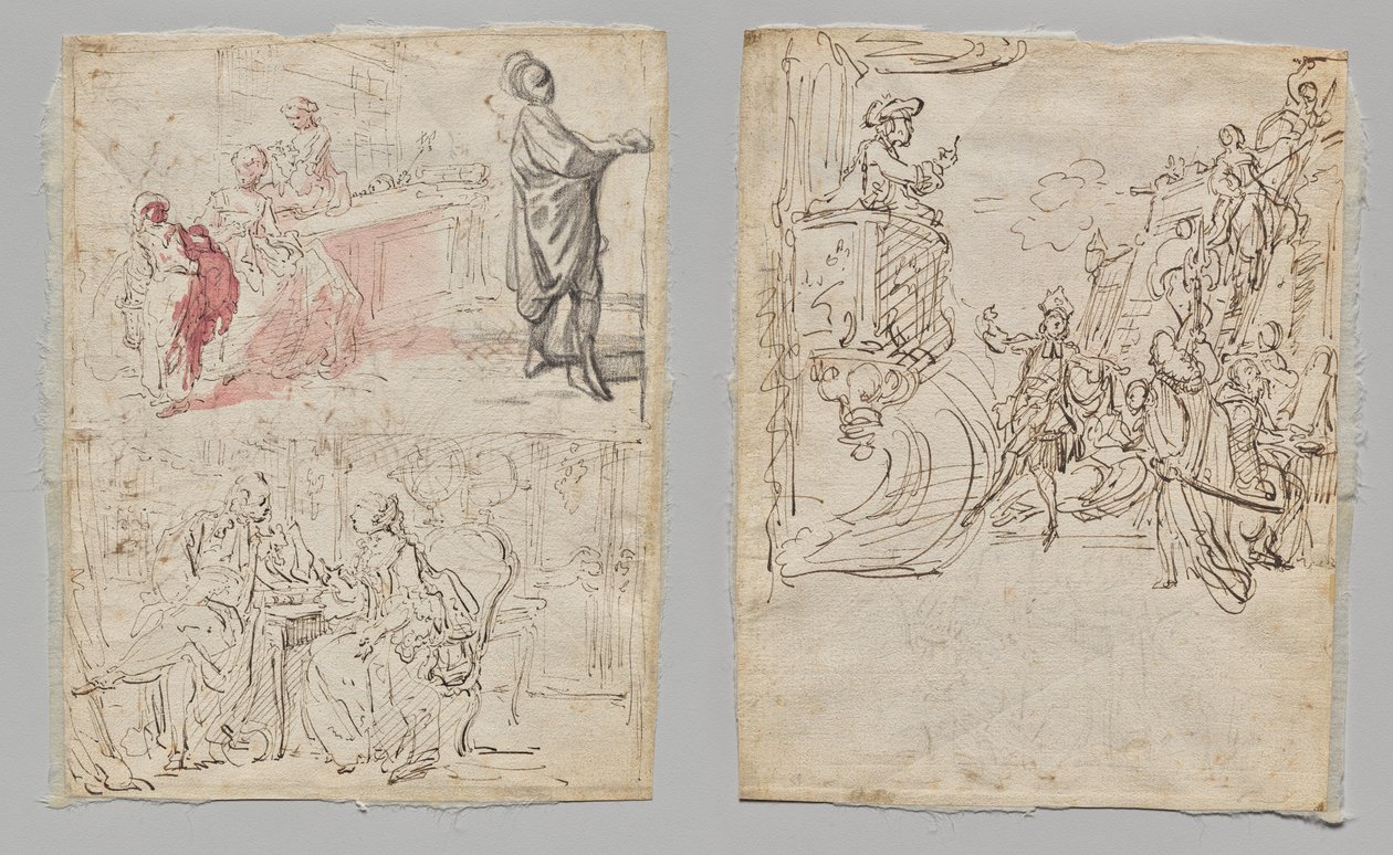Scena teatrale (recto); Boutique di lingerie e conversazione (verso) da Gabriel de Saint Aubin