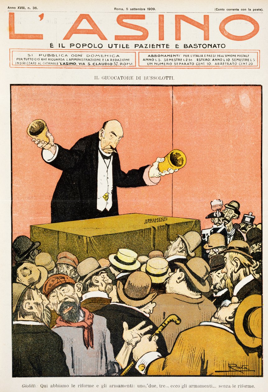 Giocatore di gioco delle tre carte, vignetta satirica dedicata a Giovanni Giolitti, da L