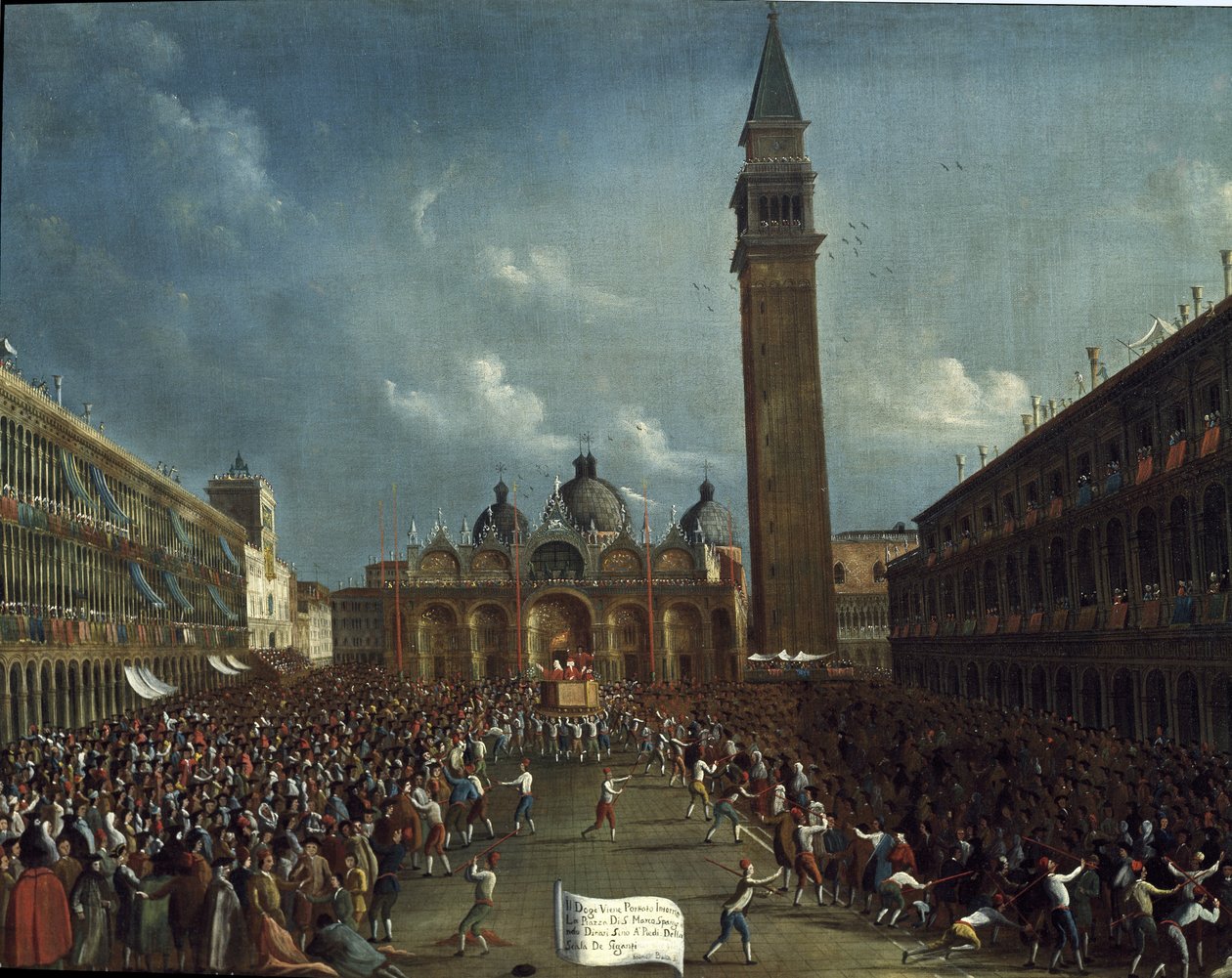 Processione del doge e distribuzione di denaro ai cittadini in Piazza San Marco da Gabriele Bella