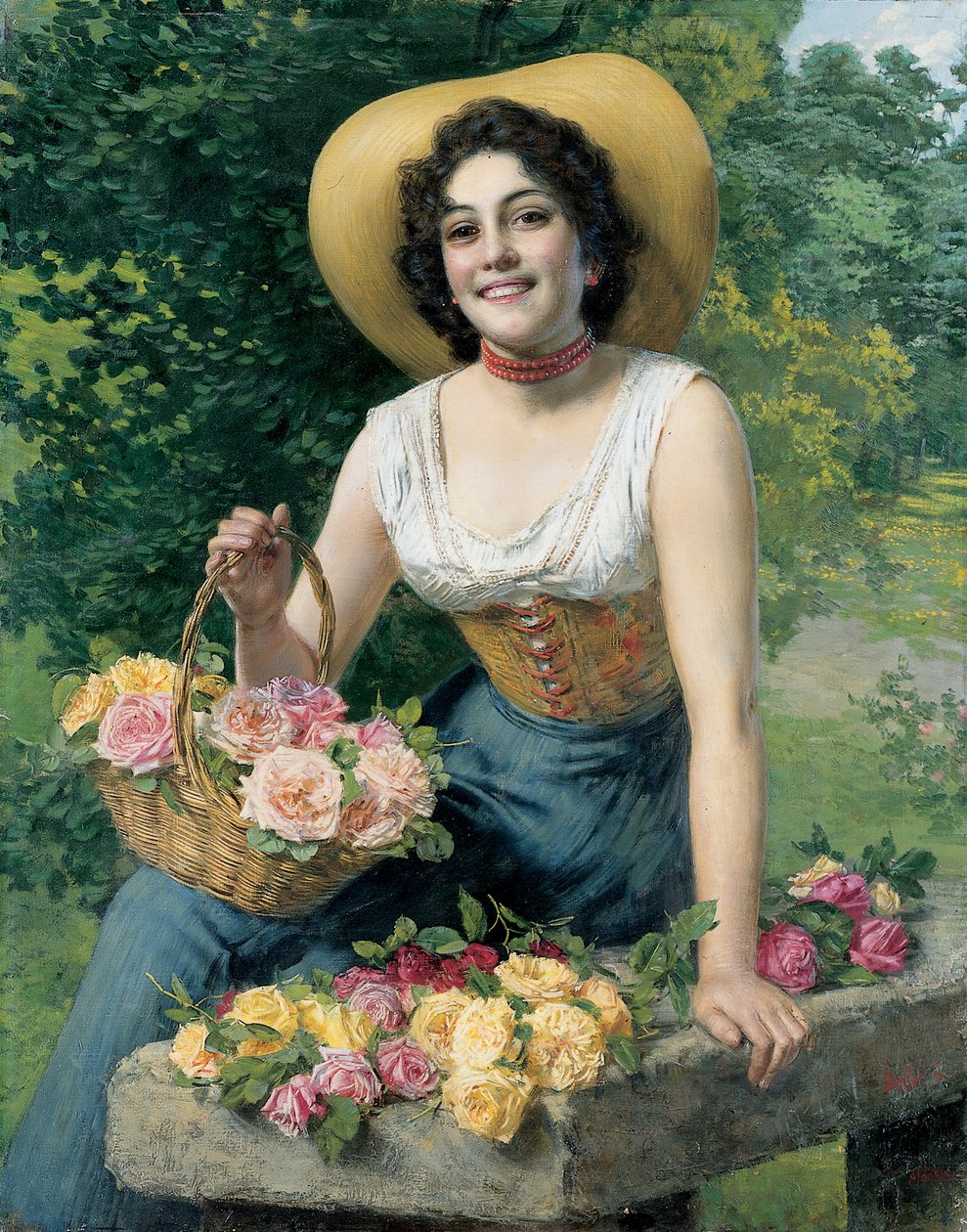 Una bellezza con un cesto di rose da Gaetano Bellei