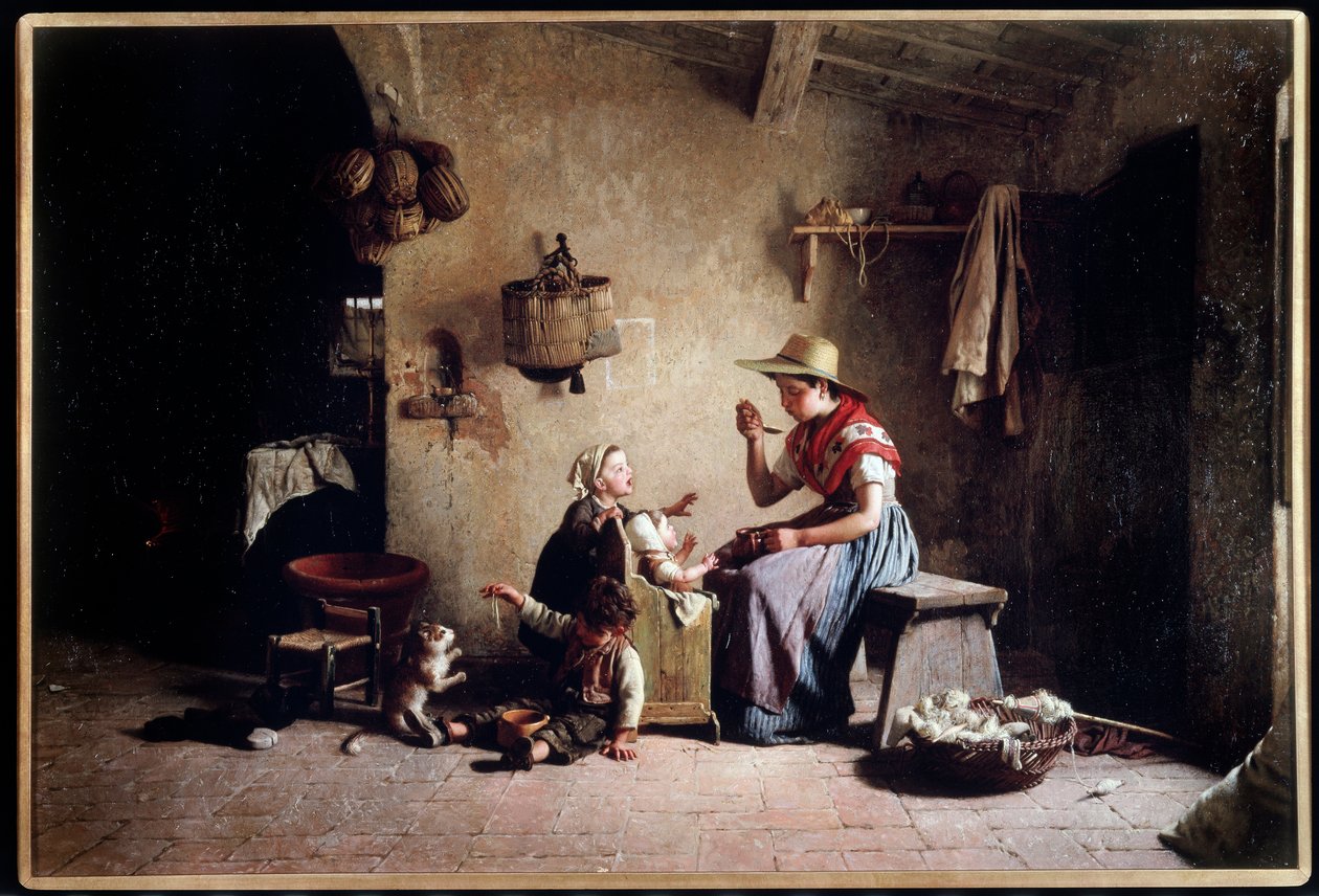 Alimentazione di un bambino. Dipinto di Gaetano Chierici (1838-1921). Olio su tela. Collezione privata. da Gaetano Chierici