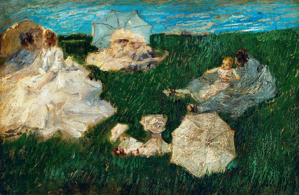 Donna con bambini in giardino da Gaetano Previati