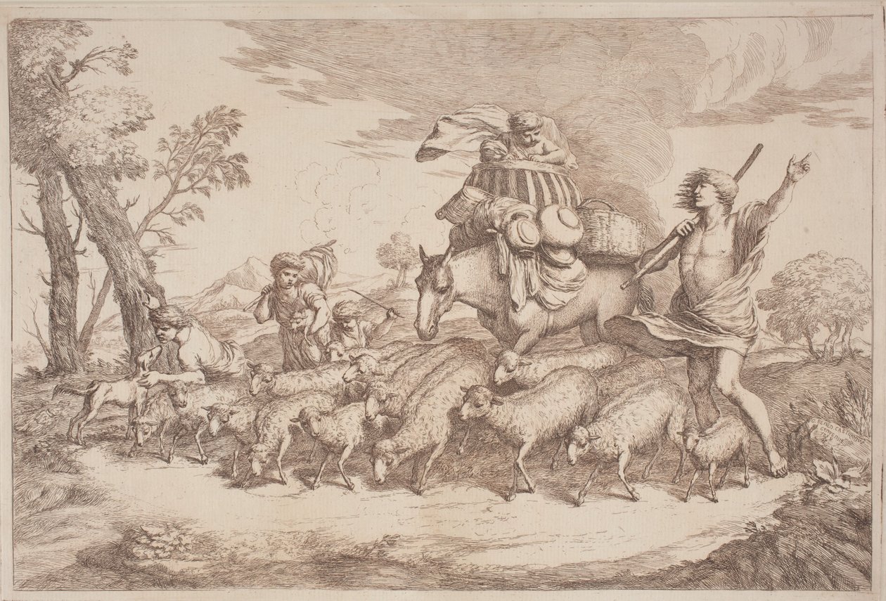 Un viaggio pastorale con un bambino in un cesto a cavallo da Gaetano Zompini, after Giovanni Benedetto Castiglione