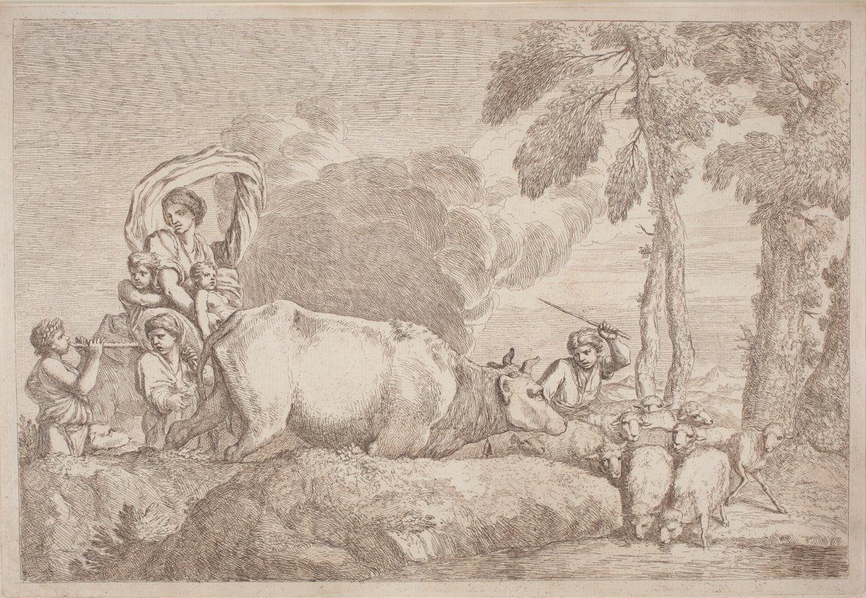 Una donna con due bambini a cavallo da Gaetano Zompini, after Giovanni Benedetto Castiglione