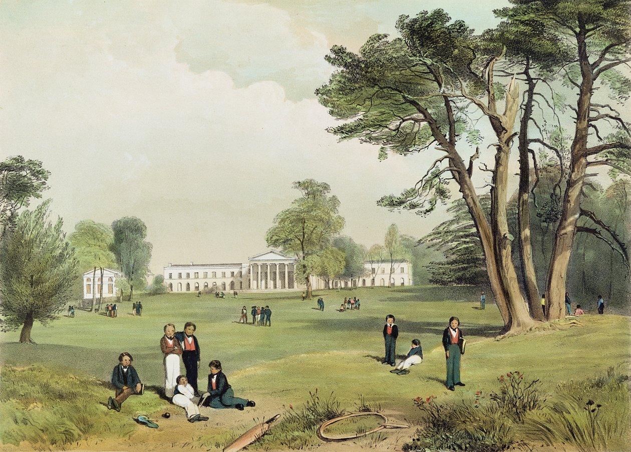 Scuola e cappella dei dissidenti protestanti, Mill Hill, Middlesex, disegnata dal vero da D. Fowler c.1830 da Gale Robert Leake