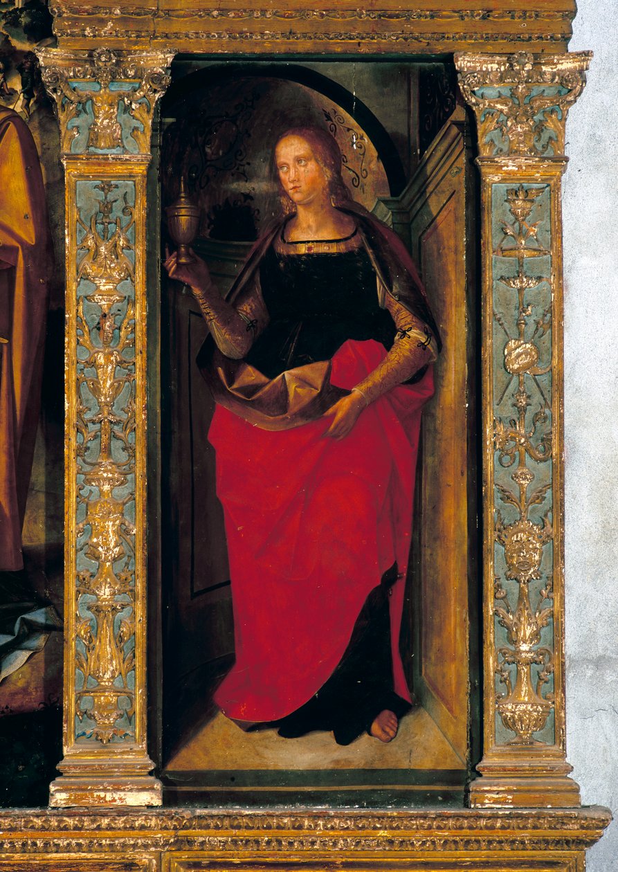 Polittico con la Natività con pannelli laterali raffiguranti i Santi Pietro, Paolo, Clemente e Maddalena (dettaglio di Maria Maddalena) da Galeazzo and Aleni Tommaso fl.1505 15) Campi