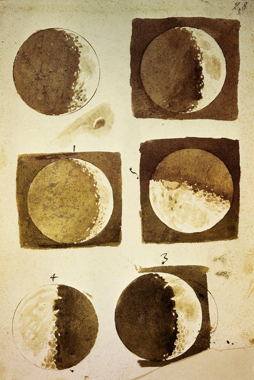 Sidereus Nuncius (Messaggero Stellare) con disegni delle fasi e della superficie della Luna da Galileo Galilei