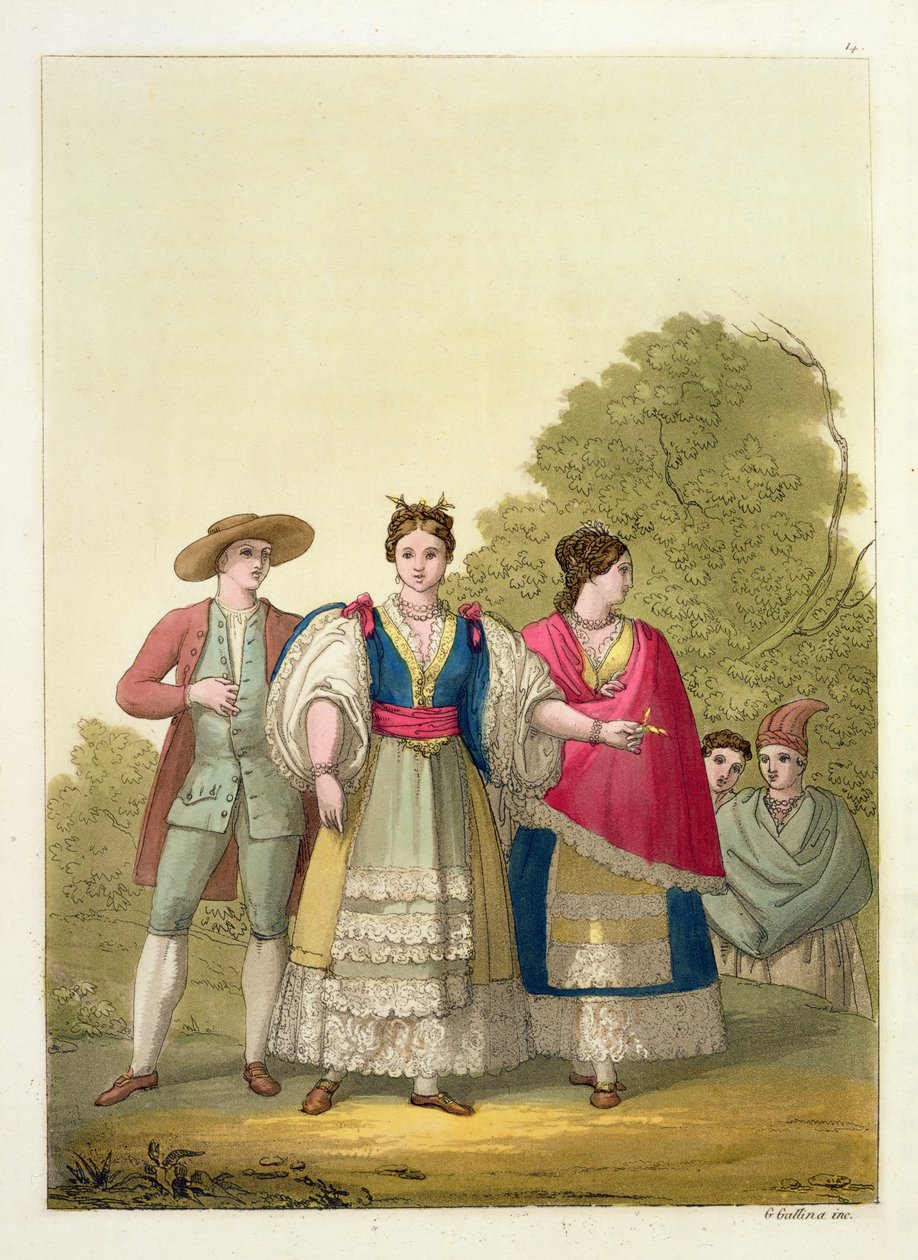 Uomini e donne peruviani in costume tradizionale da Gallo Gallina