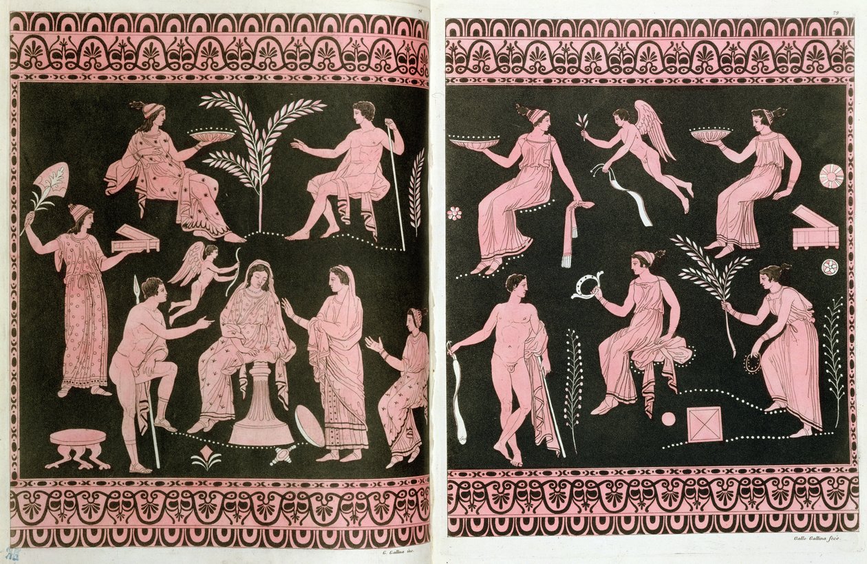 Scena di iniziazione ai misteri eleusini, dopo vasi antichi greci, da 