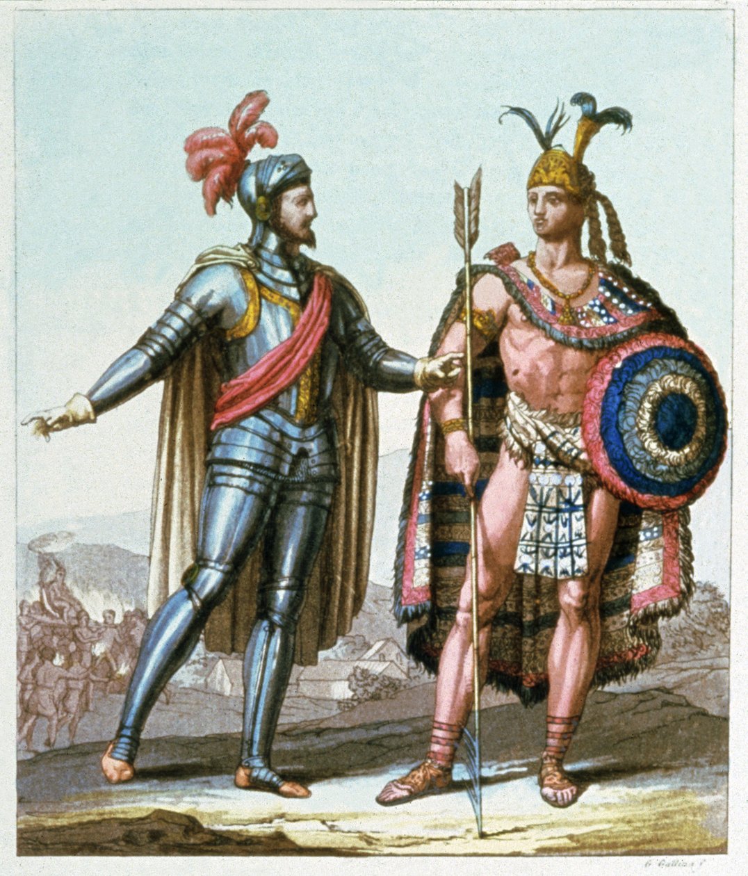 Hernan Cortes incontra Montezuma II nel 1519 da Gallo Gallina