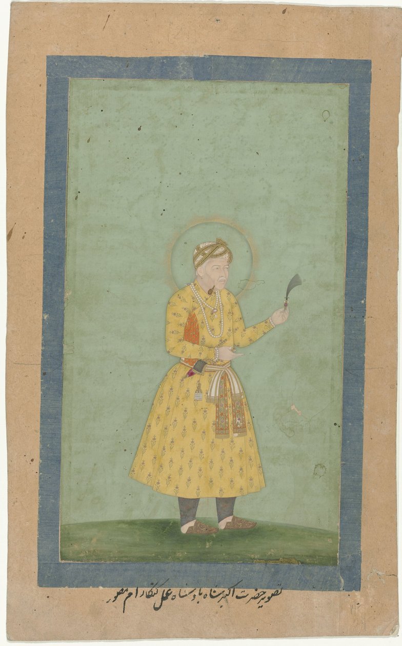Ritratto di Akbar, in piedi, con piuma in mano da Gangaram (attributed to)