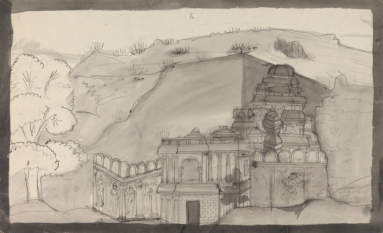 Interno di un tempio della grotta di Ellora da Gangaram Chintaman Tambat