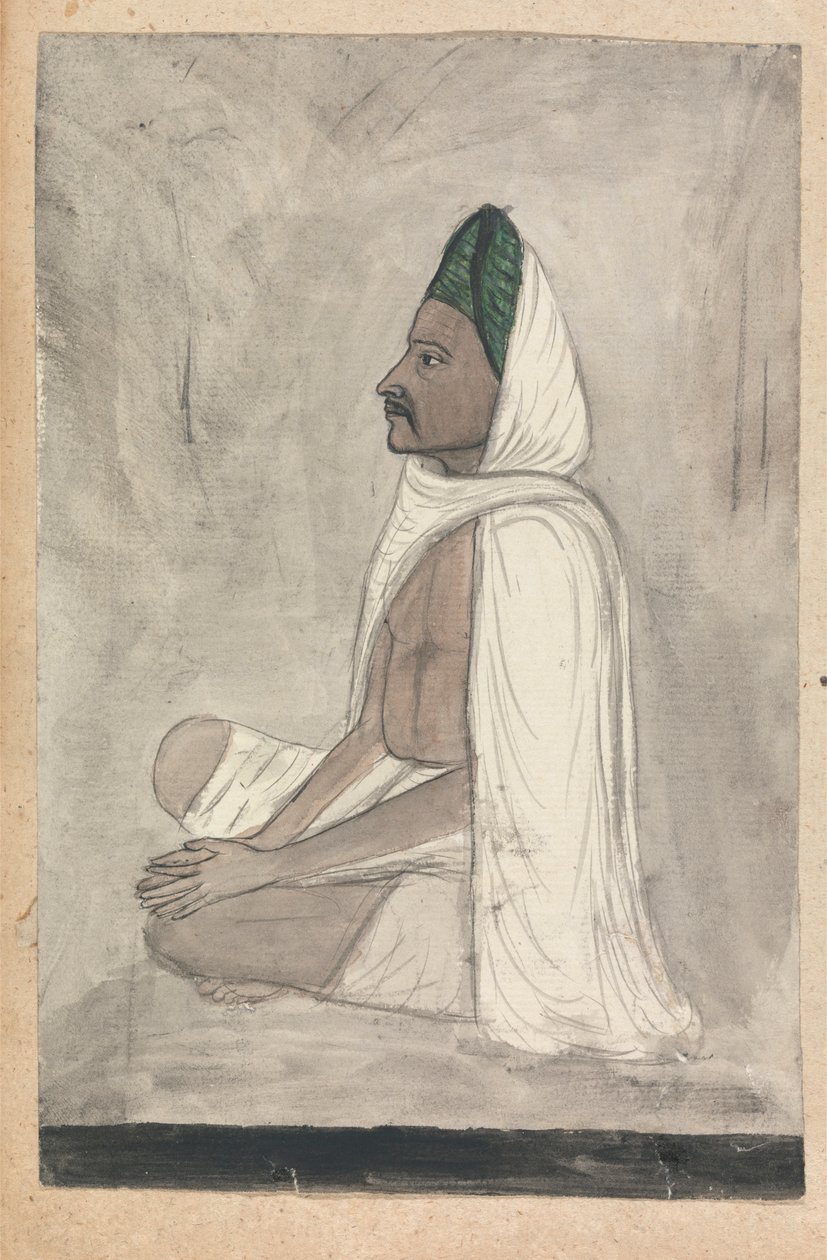 Uomo con turbante verde seduto a gambe incrociate da Gangaram Chintaman Tambat