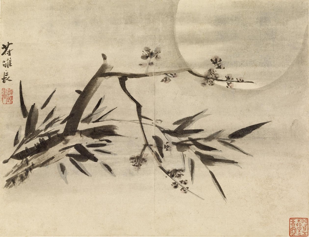 Bambù, fiori di susino e luna da Gao Qipei