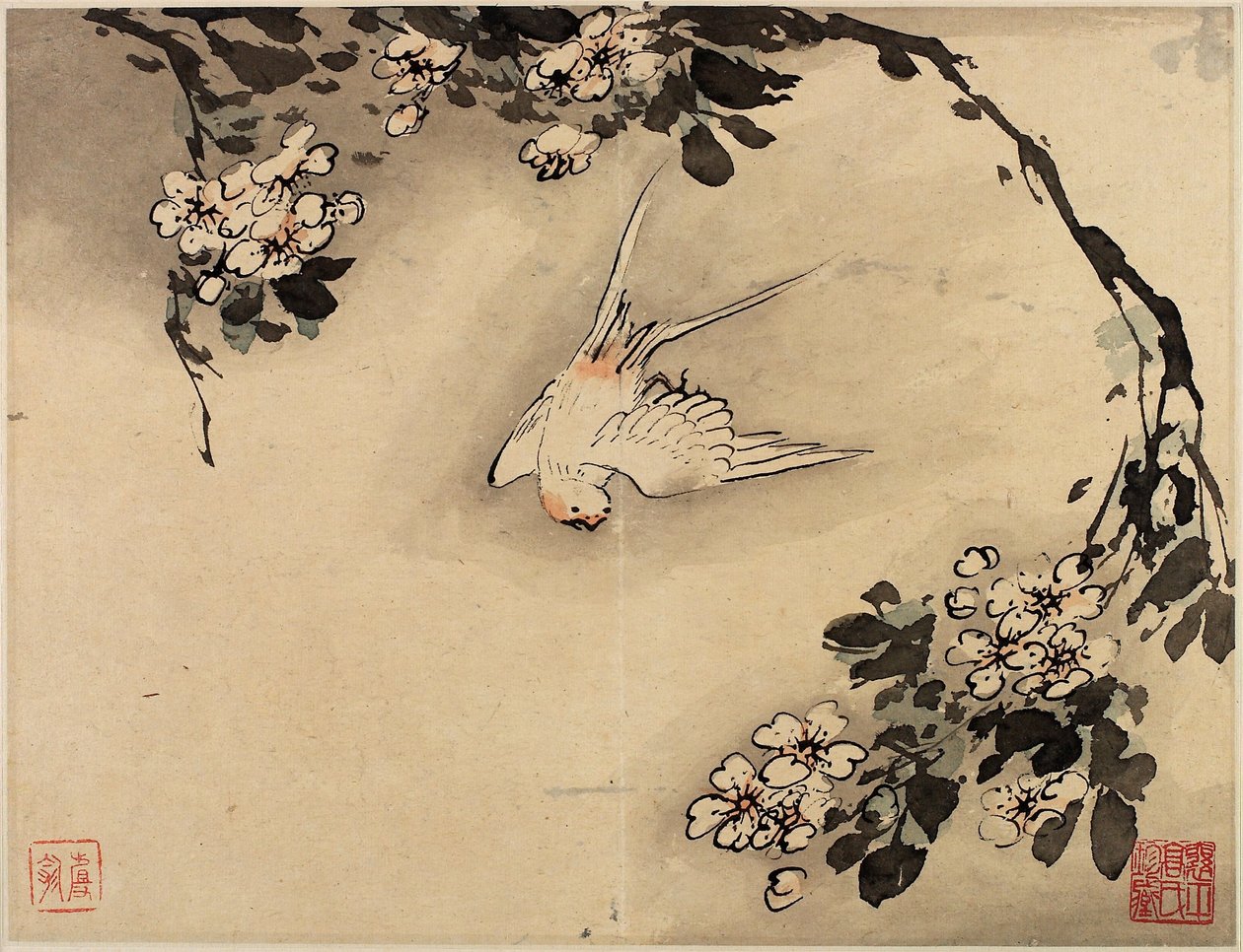 Dipinto a dita di fiori e uccelli da un album di dieci fogli da Gao Qipei