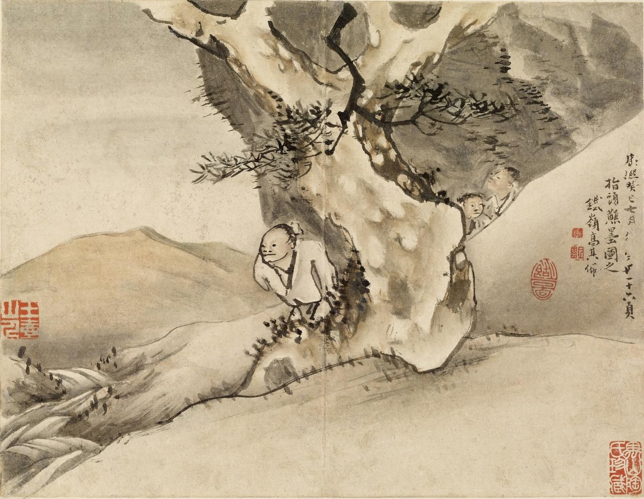 Uomo che cammina accanto a un albero da Gao Qipei